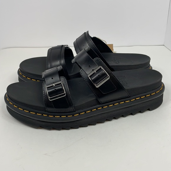 New Men’s Black Dr. Martens Myles Brando Leather Buckle Slide Sandals Size 12 - Picture 3 of 12